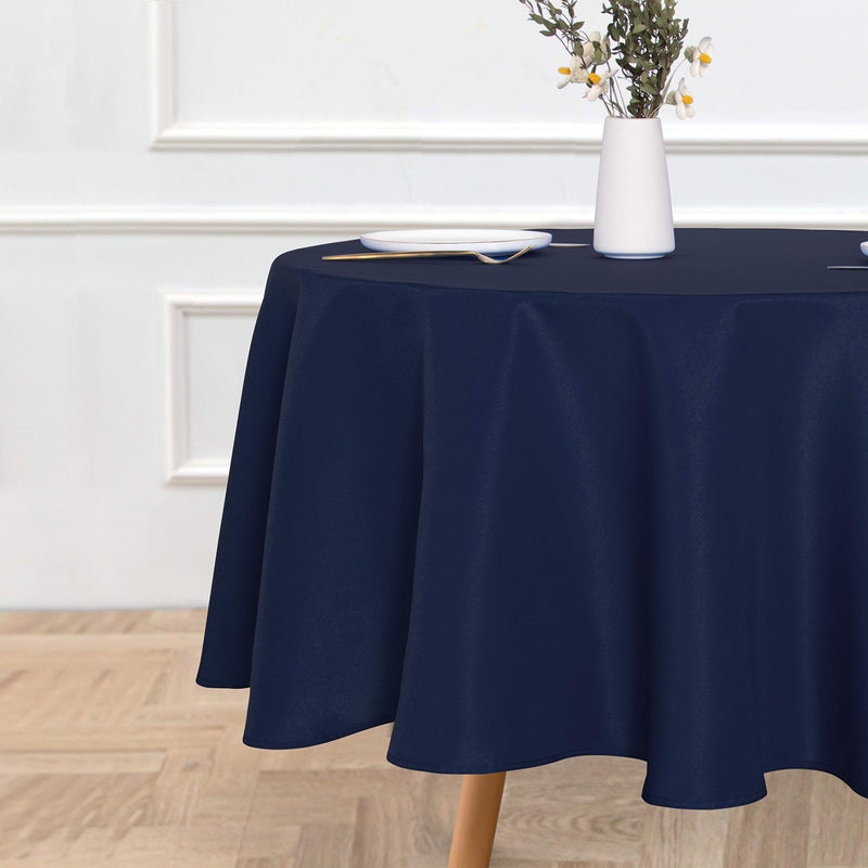 sancua Round Tablecloth - 90 Inch - Water Resistant Spill Proof Washable Polyester Table Cloth Decorative Fabric Table Cover for Dining Tables, Buffet Parties and Camping, Navy - Image 2